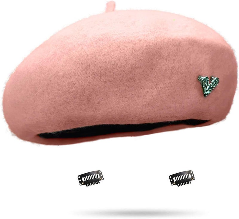 huablo French Berets Hat with Veil Premium Cashmere Beret Elegant Church Wool Hat for Women Solid Artist Hat - Image 1
